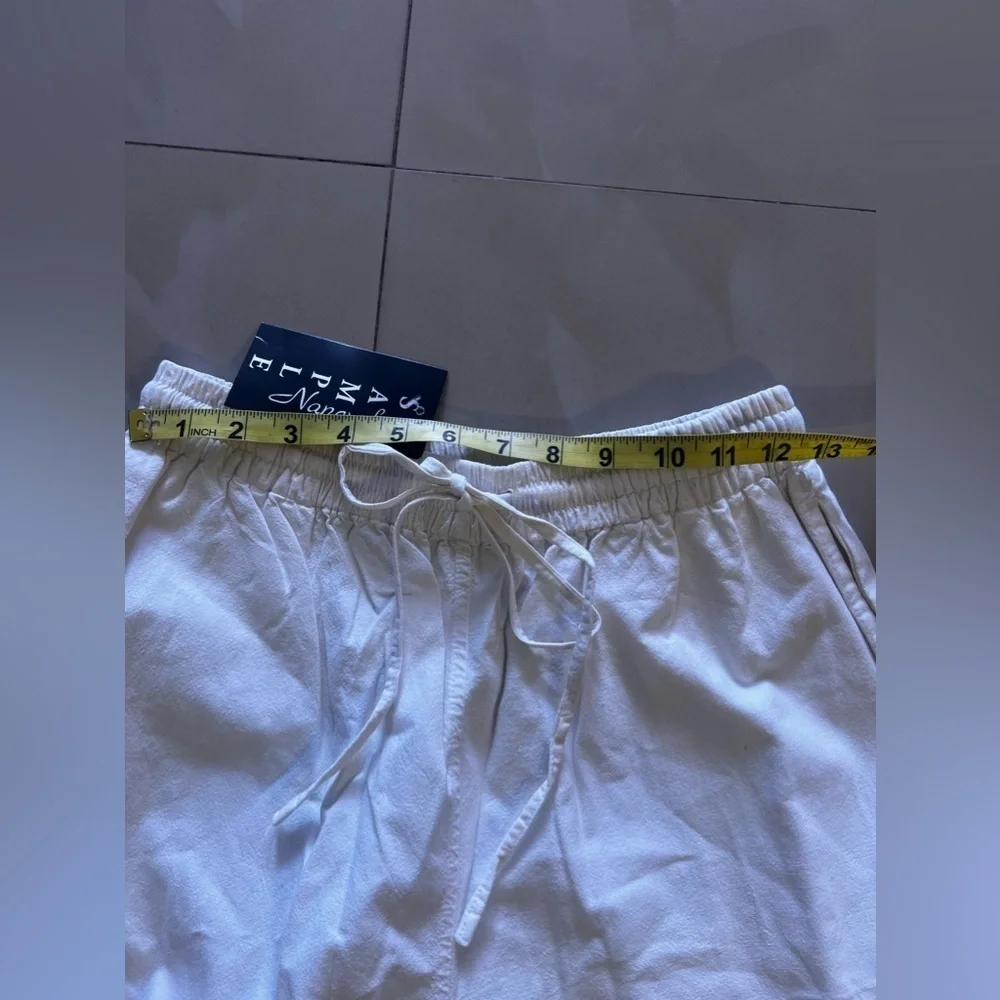 Cargo pants sample Nancy-R women cargo pants white elastic waist tie cotton